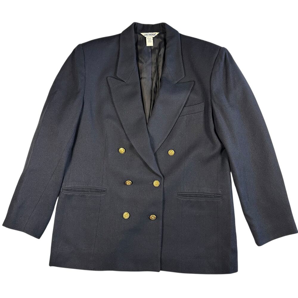 Vintage J.G. Hook Wool Double-Breasted Blazer – Navy Size 14 Made in Yugoslavia